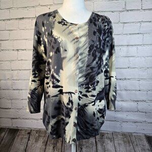 WOMENS J.A.C. BLACK, GRAY, AND IVORY COLORWASHED BUTTON FRONT CARDIGAN SIZE XL